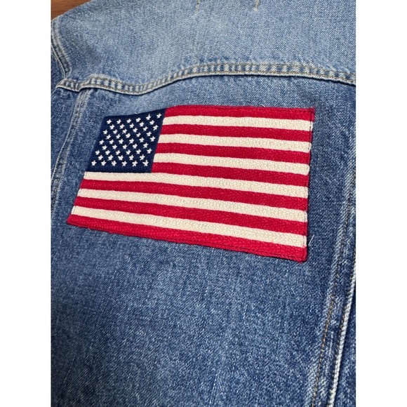 Y2K Ralph Lauren Polo Jeans Co American Flag Patch Denim Jacket Women Sm Cropped - Picture 8 of 10